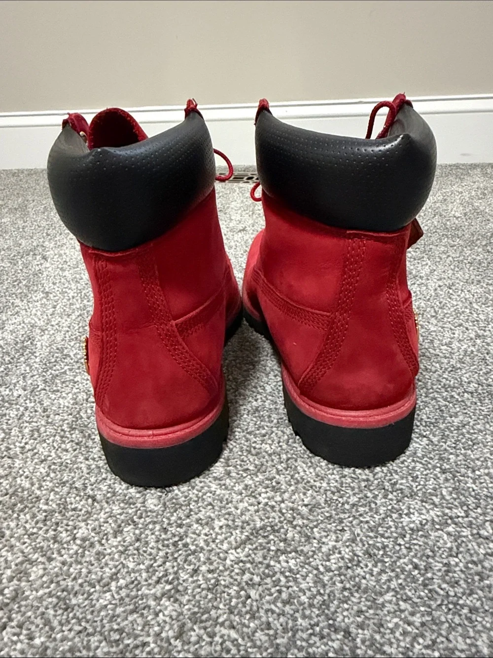 Timberland Red Suede Lace-Up Boots with Gold Eyelets